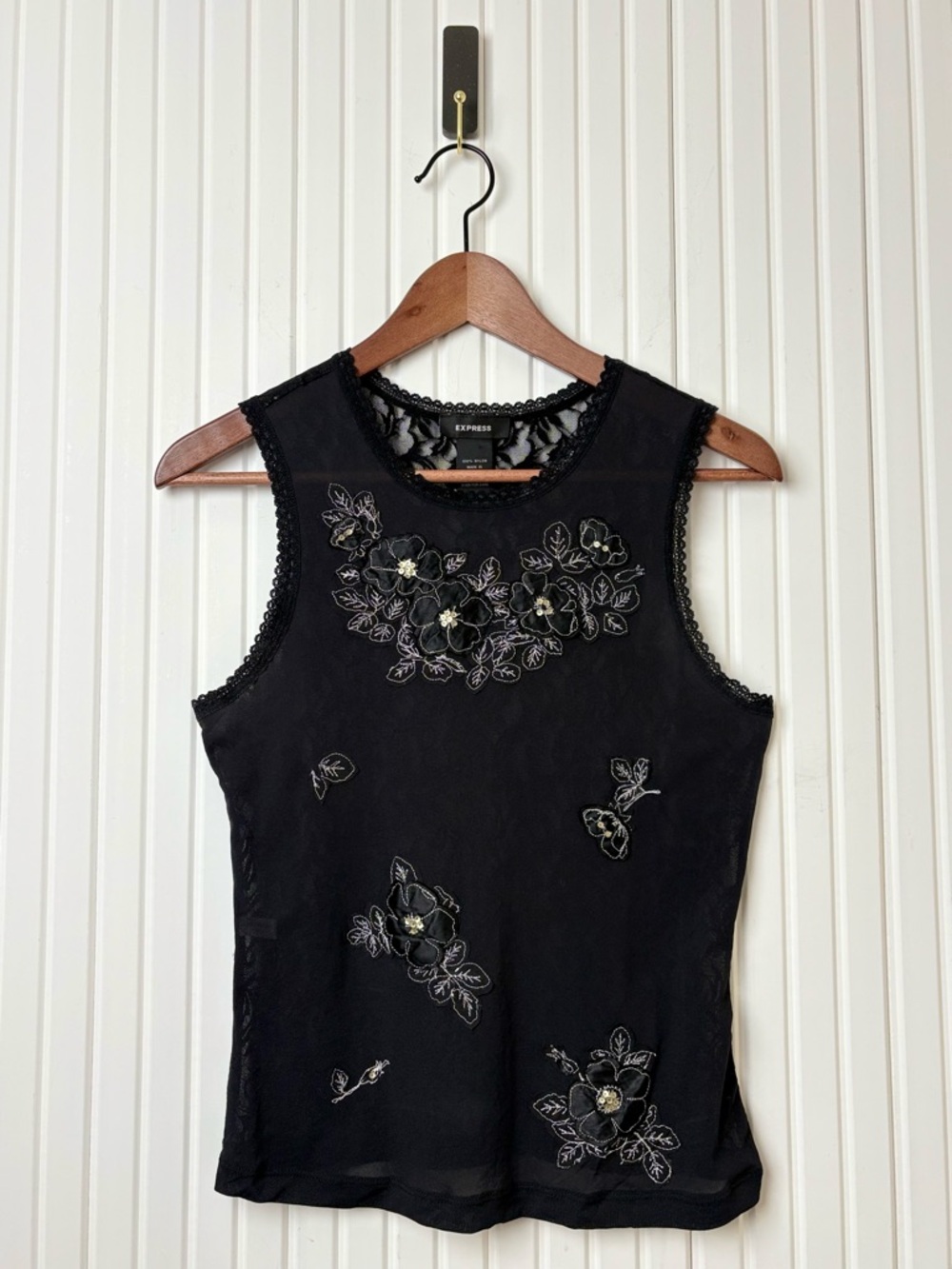 Y2K Express Floral Embroidered Top Lace Sheer M Whimsigoth Dark Fairy Romantic